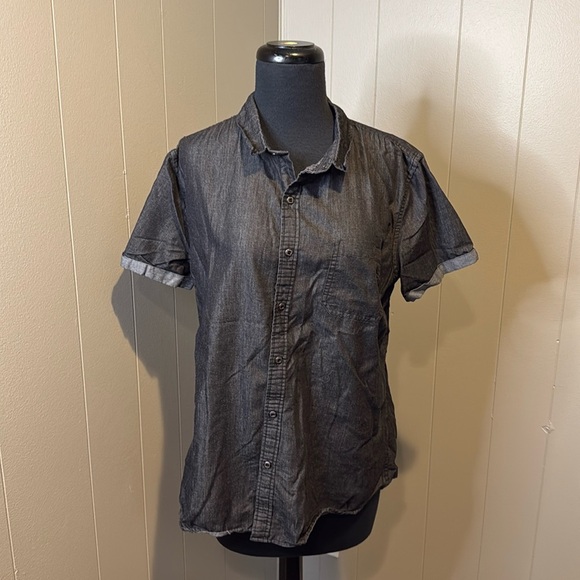 Mr Wonder Men’s Medium Top Button Front Short Rolled Sleeve Black Pocket - Picture 1 of 6